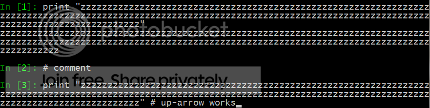 up-arrow works for long lines in ipython